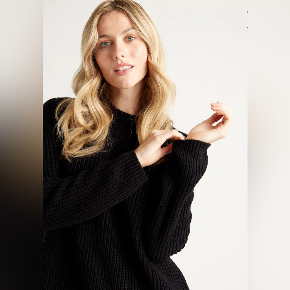 Quince 100% Organic Cotton Fisherman Crew Sweater - black - size medium